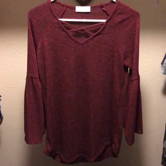 NEW Long Sleeve Sweater Bell Sleeves Criss Cross - Picture 2 of 3